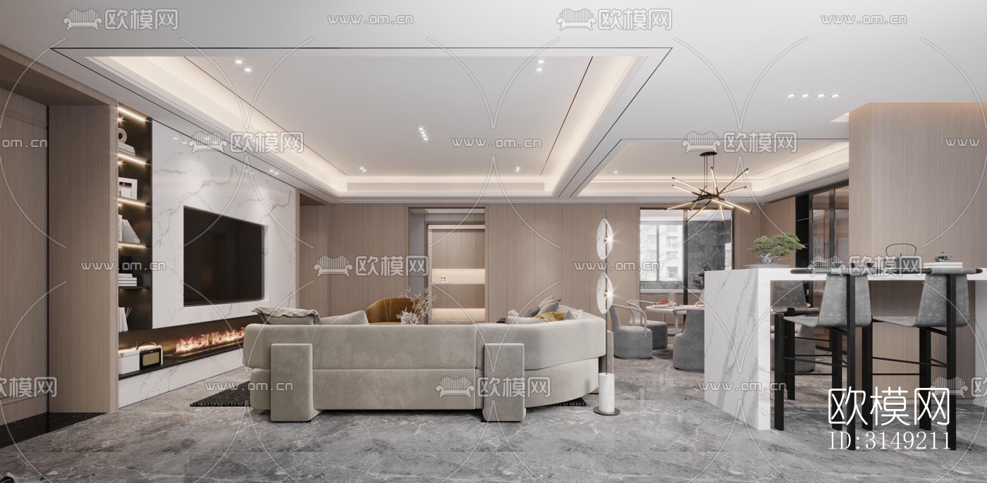 现代平层效果图下载（渲染图4）