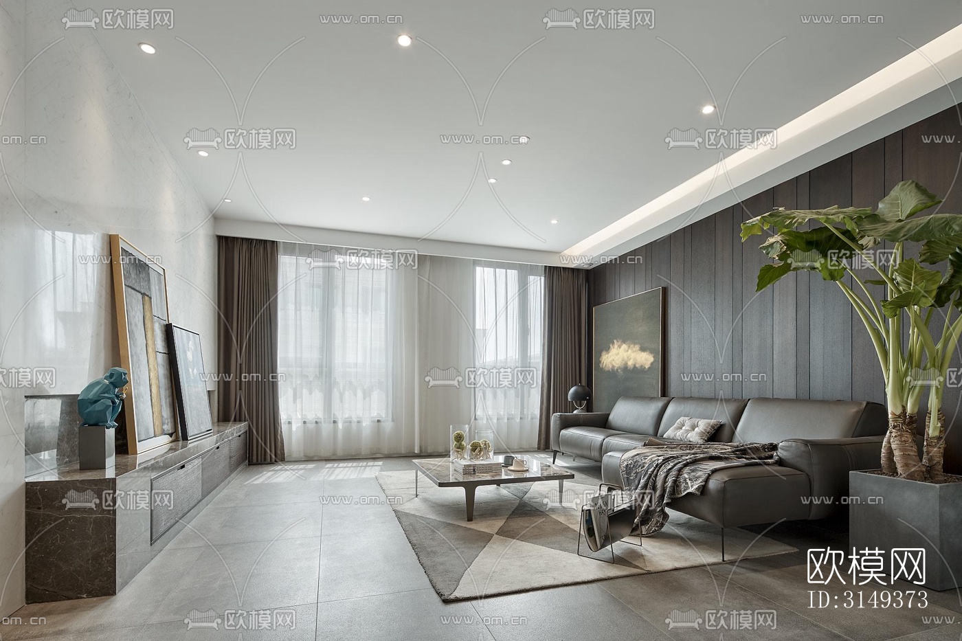 现代平层效果图下载（渲染图1）