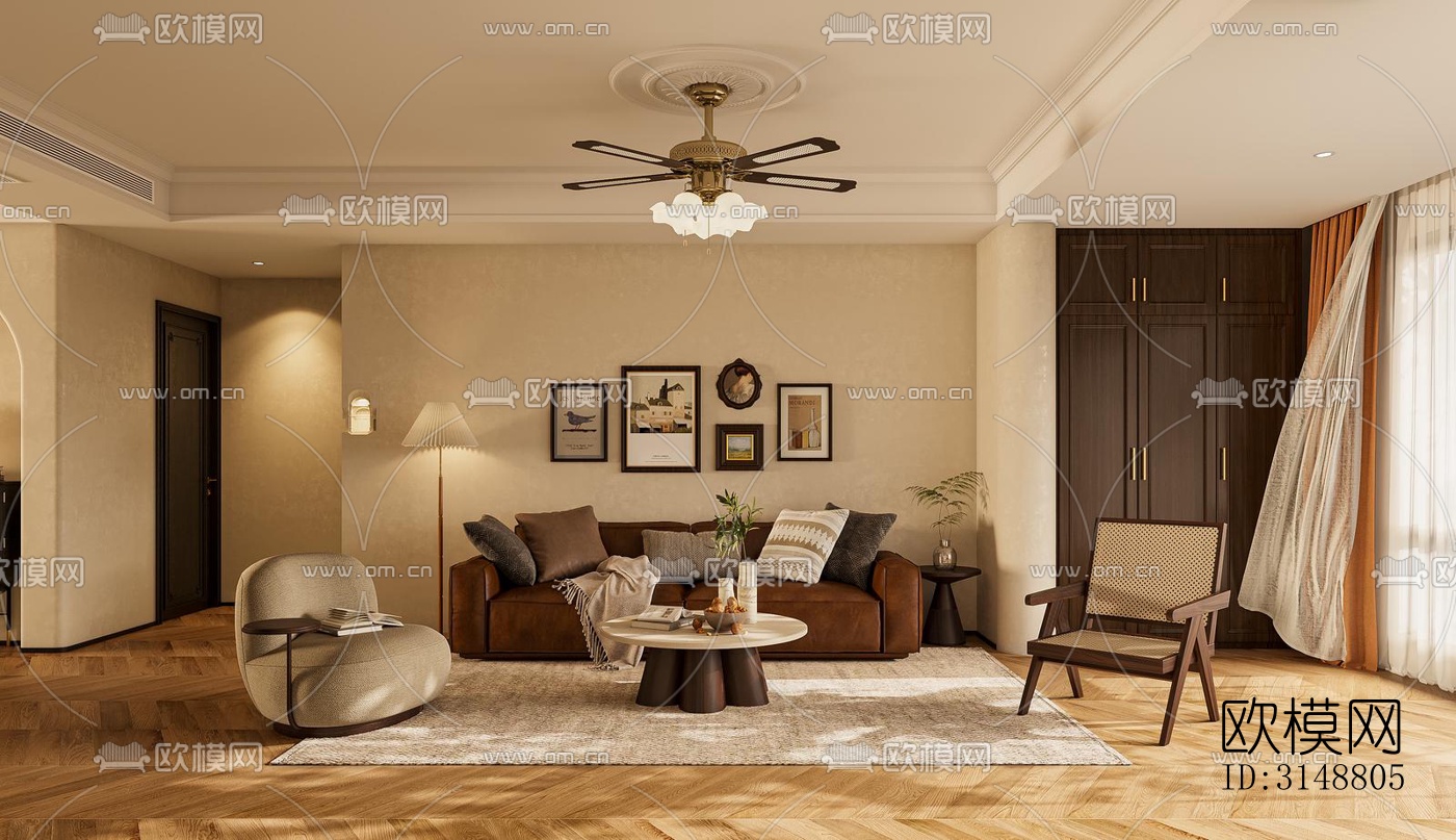 侘寂平层效果图下载（渲染图3）