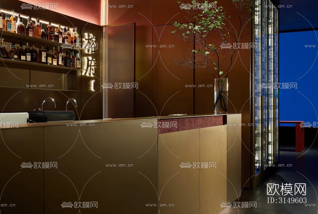 新中式餐厅效果图下载（渲染图1）