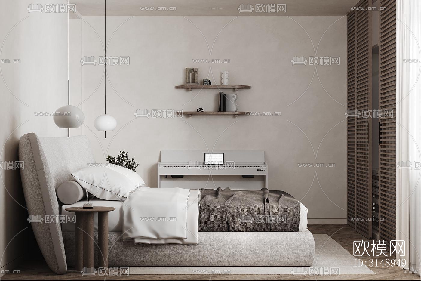 奶油风平层效果图下载（渲染图13）