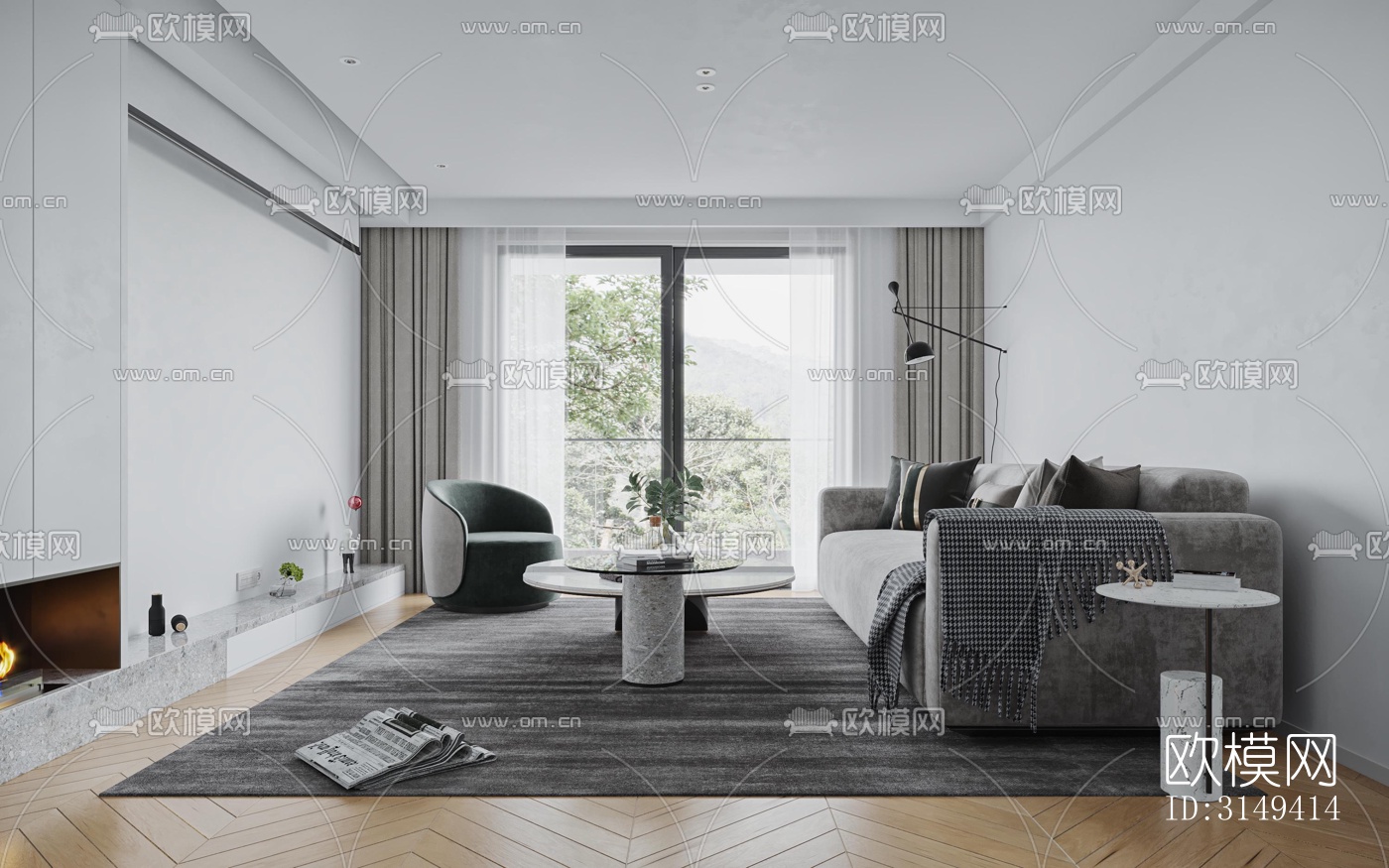 现代平层效果图下载（渲染图1）