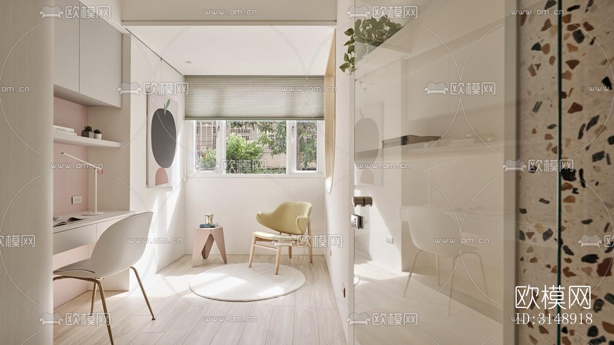 奶油风平层效果图下载（渲染图13）