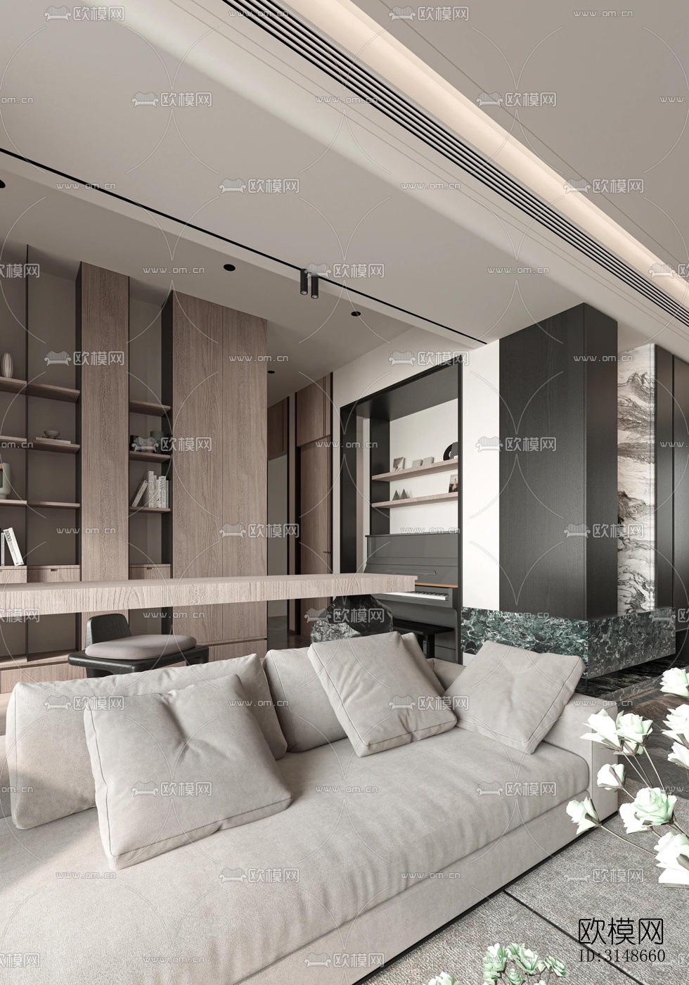 现代大平层效果图下载（渲染图2）