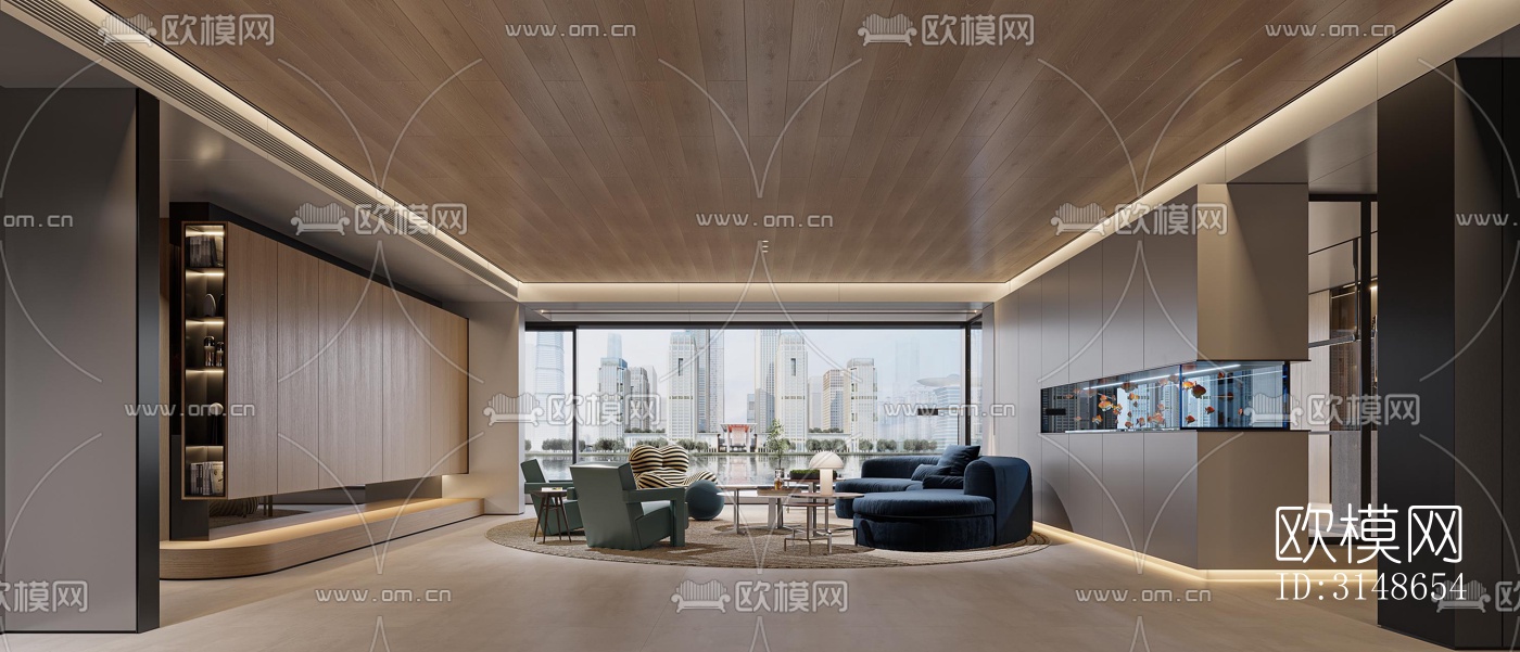 现代大平层效果图下载（渲染图4）