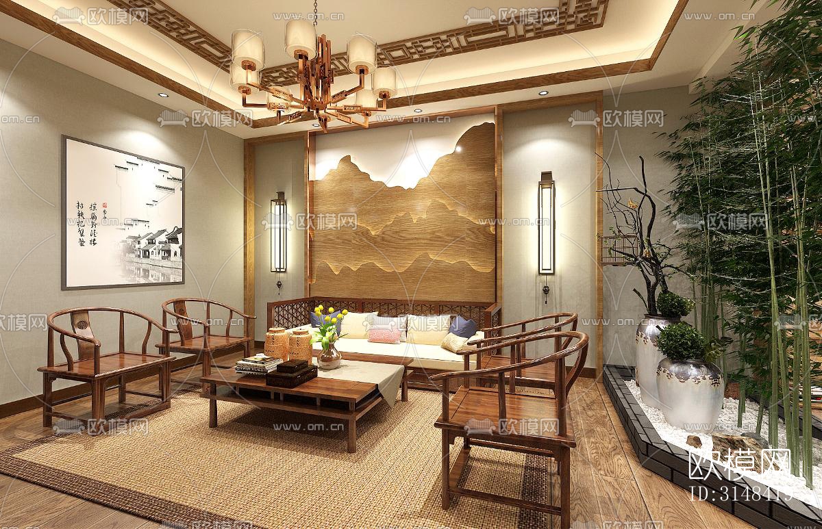 新中式养生会所效果图下载（渲染图2）