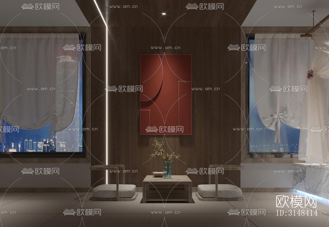 新中式养生会所效果图下载（渲染图3）