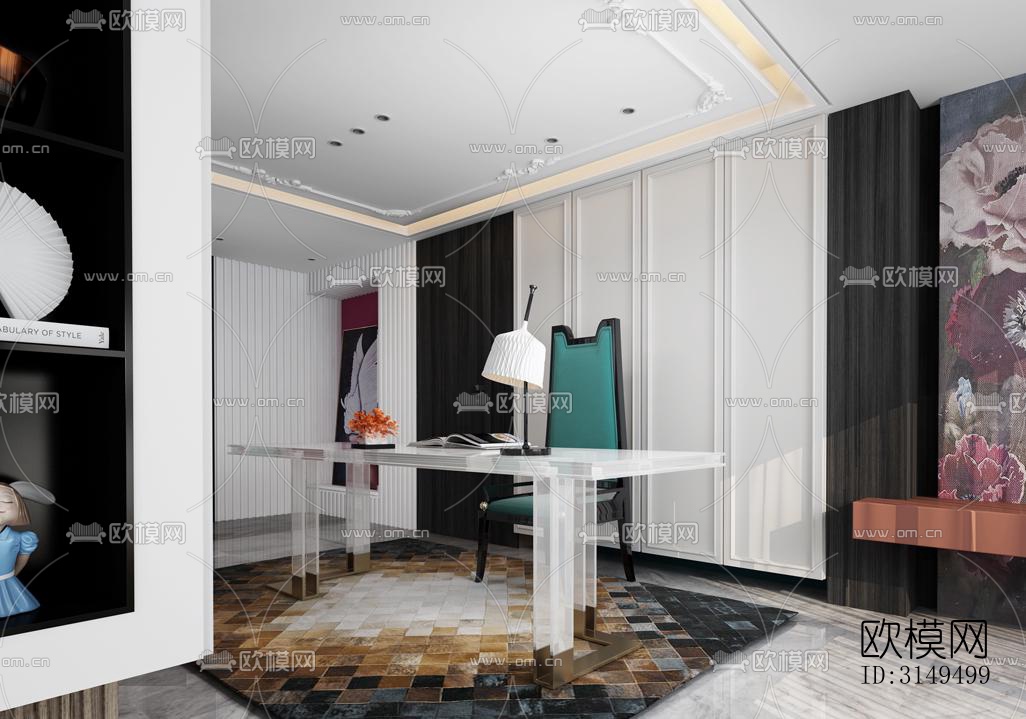 美式平层效果图下载（渲染图15）