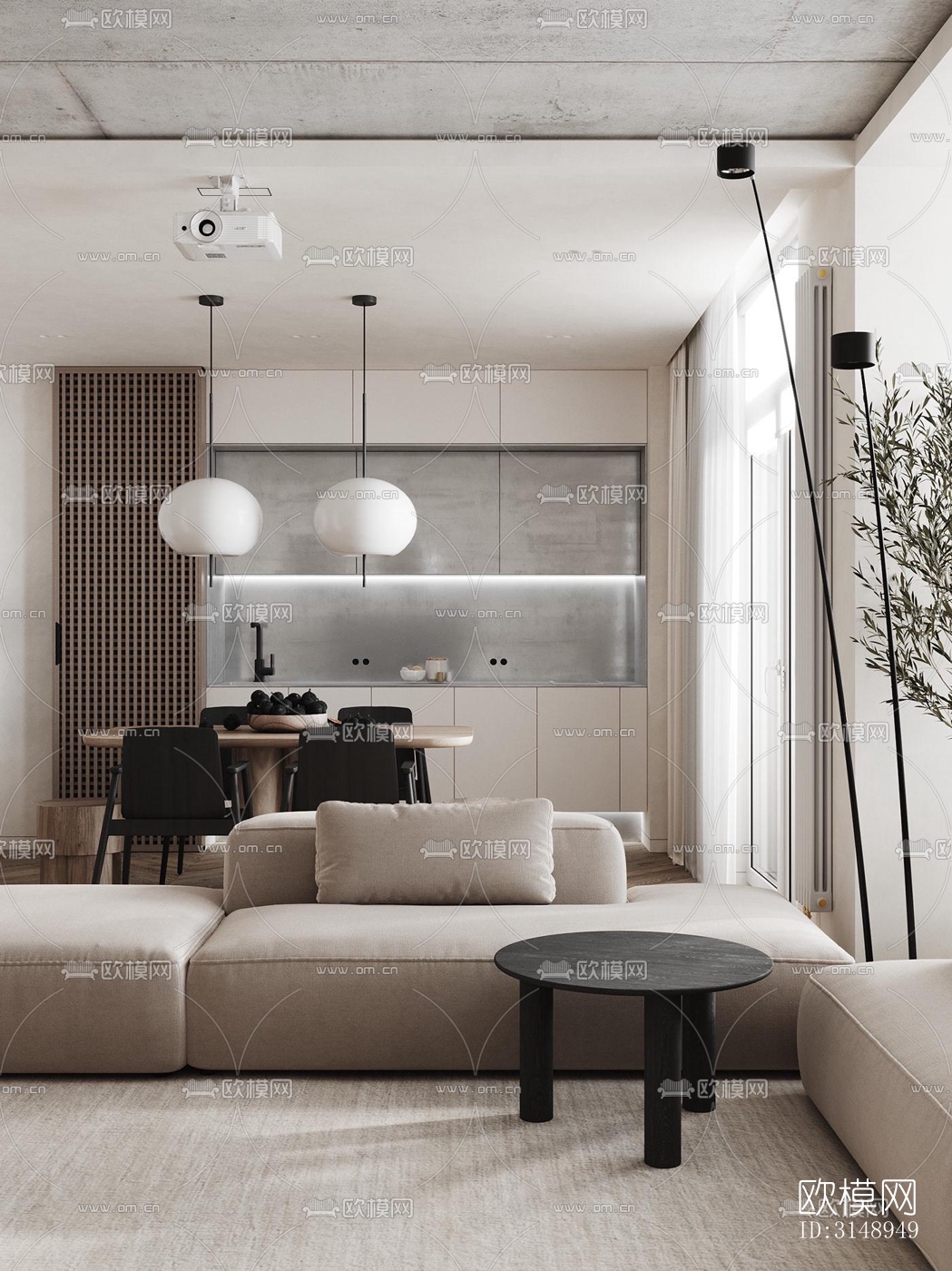 奶油风平层效果图下载（渲染图3）