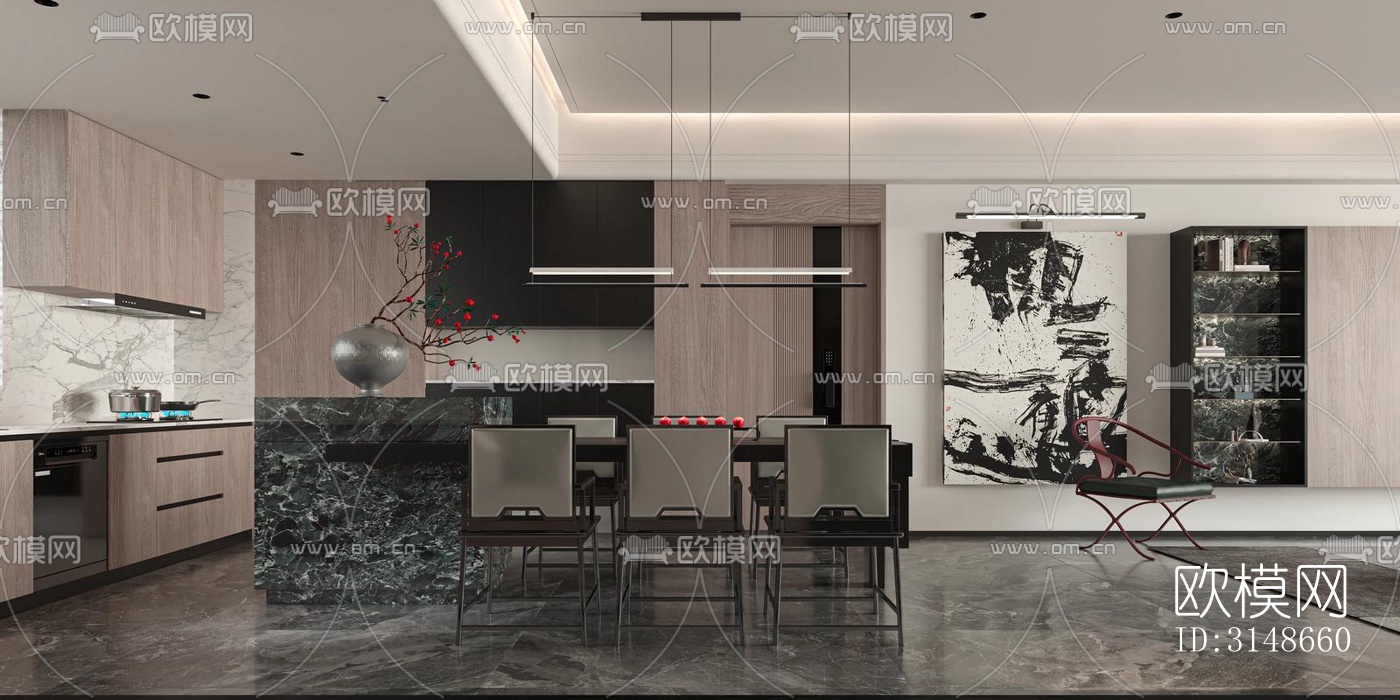 现代大平层效果图下载（渲染图8）