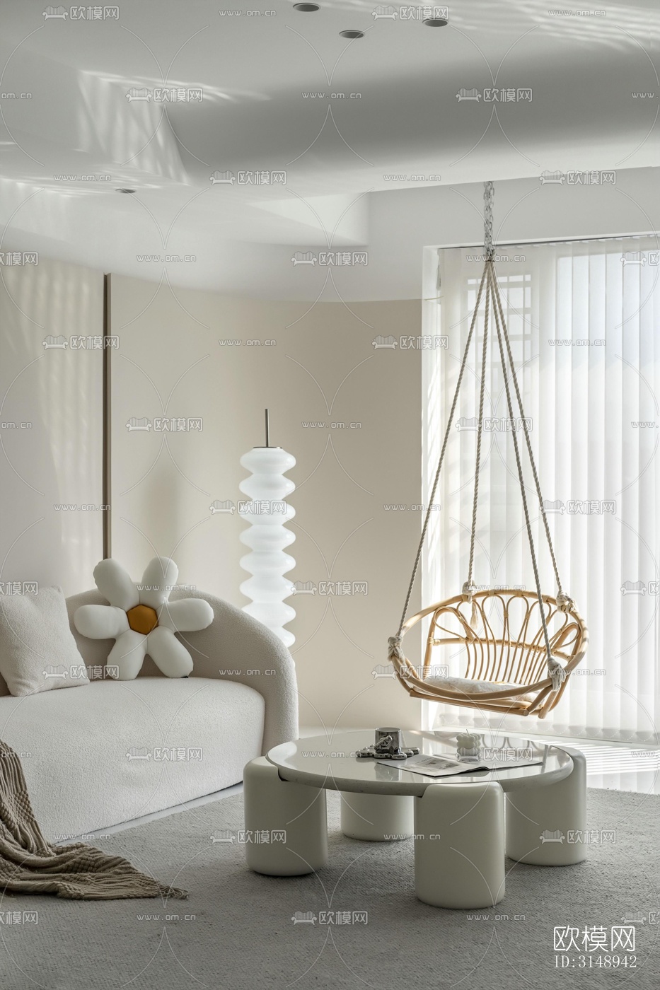 奶油风平层效果图下载（渲染图7）