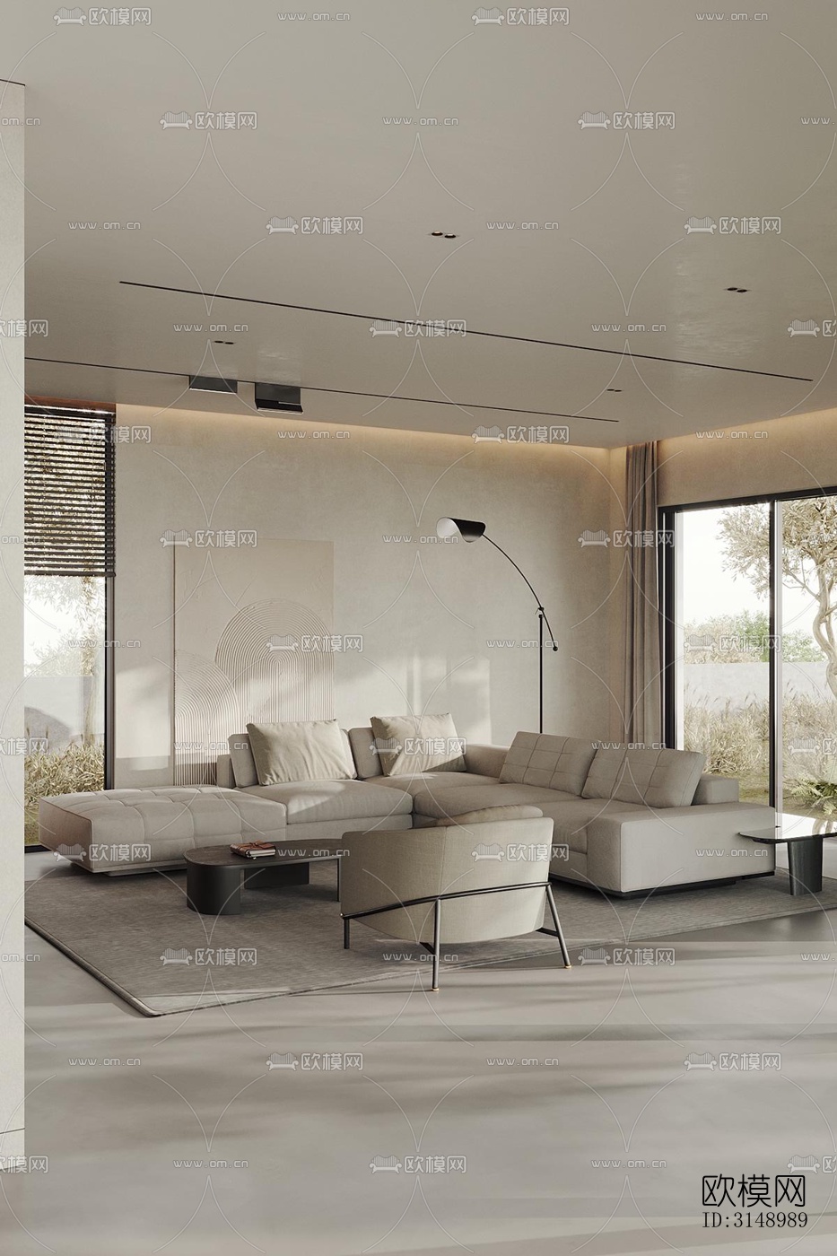 奶油风平层效果图下载（渲染图1）