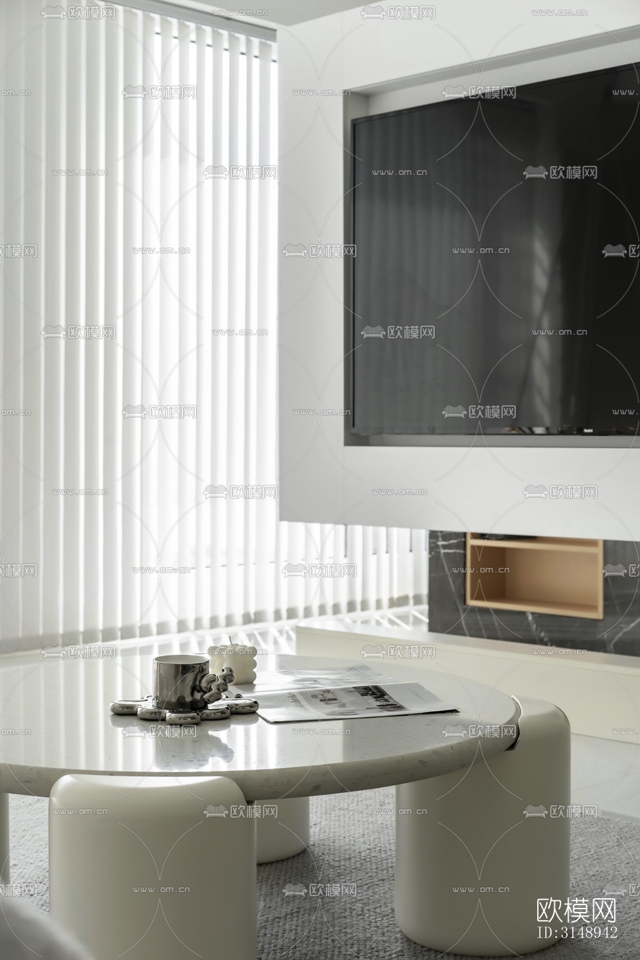 奶油风平层效果图下载（渲染图3）