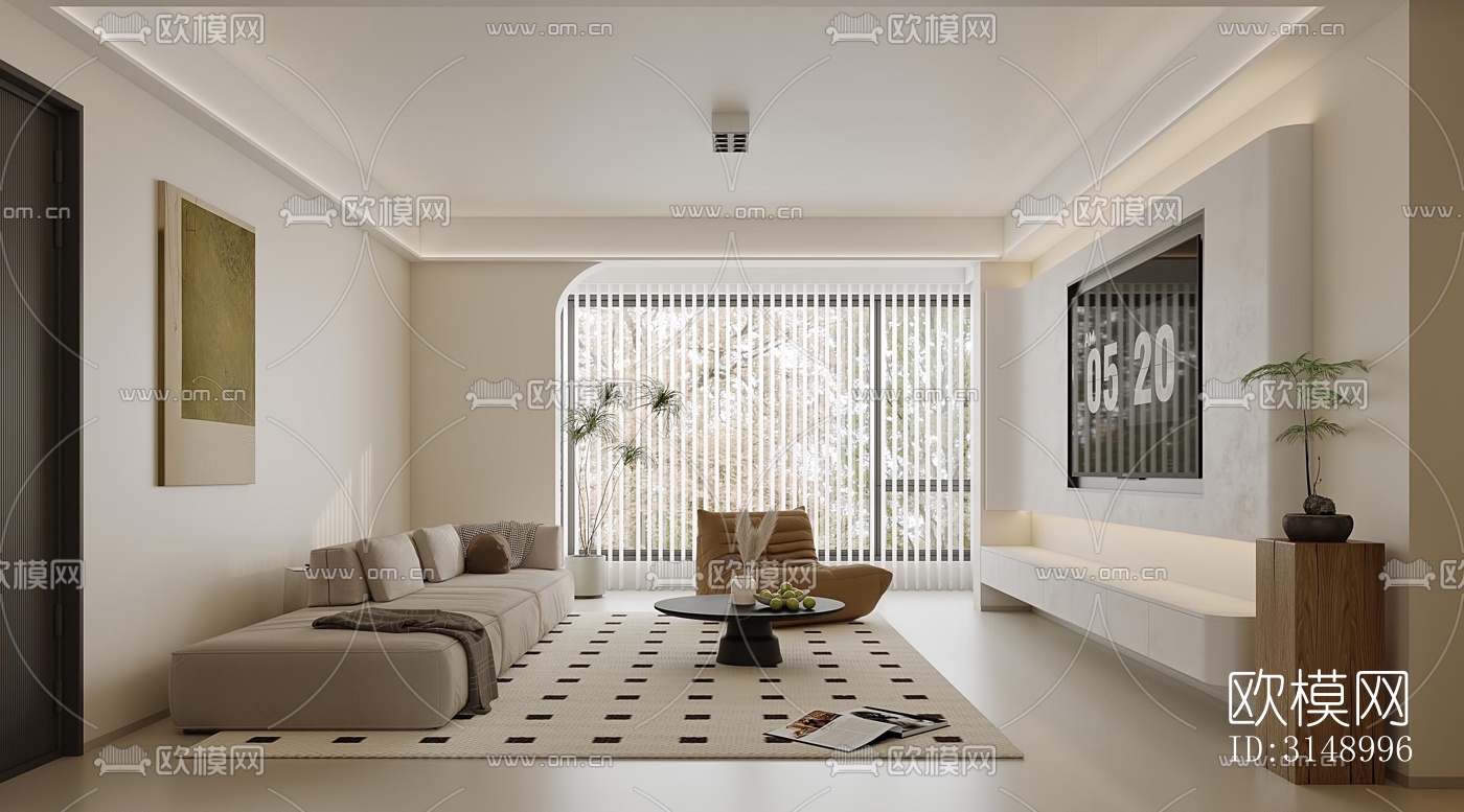 奶油风平层效果图下载（渲染图1）