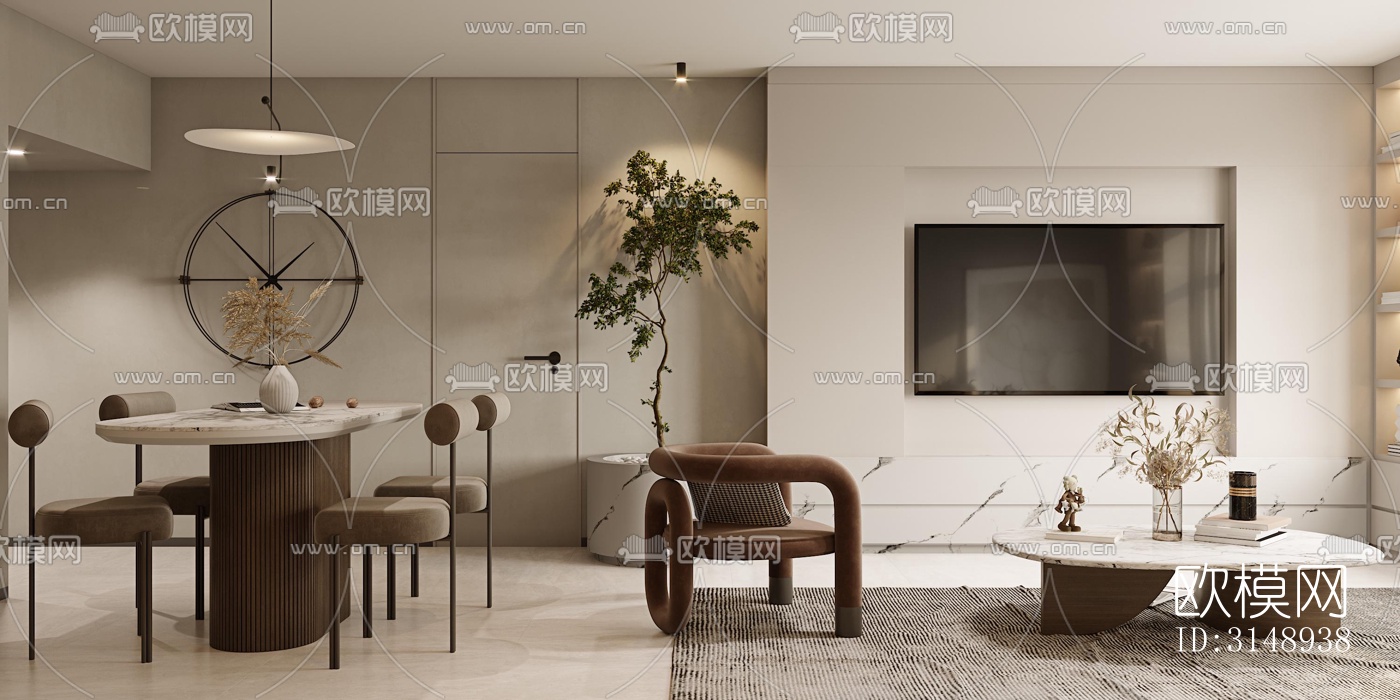 奶油风平层效果图下载（渲染图3）