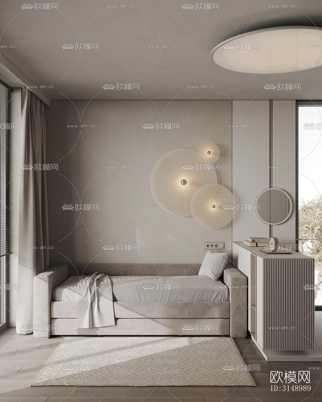 奶油风平层效果图下载（渲染图8）