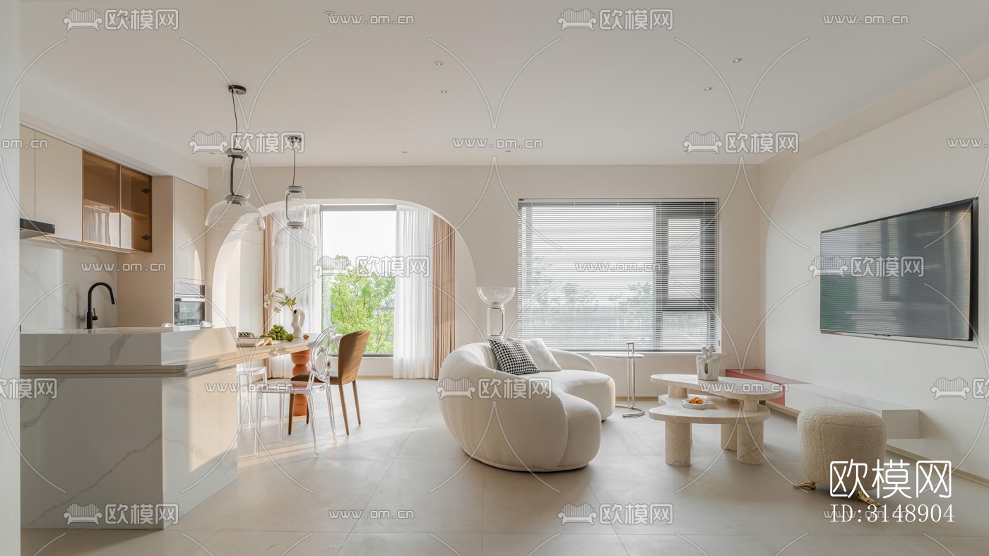 奶油风平层效果图下载（渲染图12）