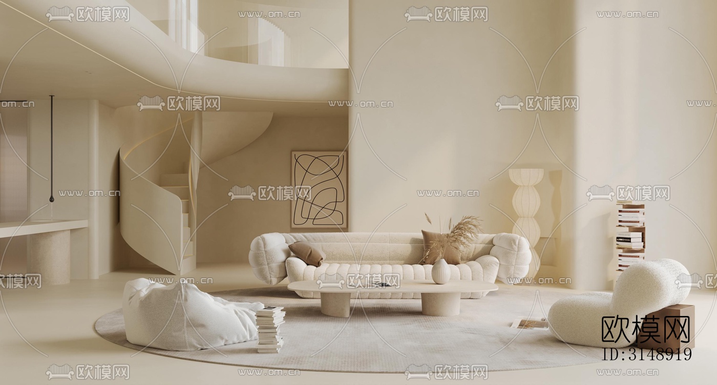 奶油风平层效果图下载（渲染图1）