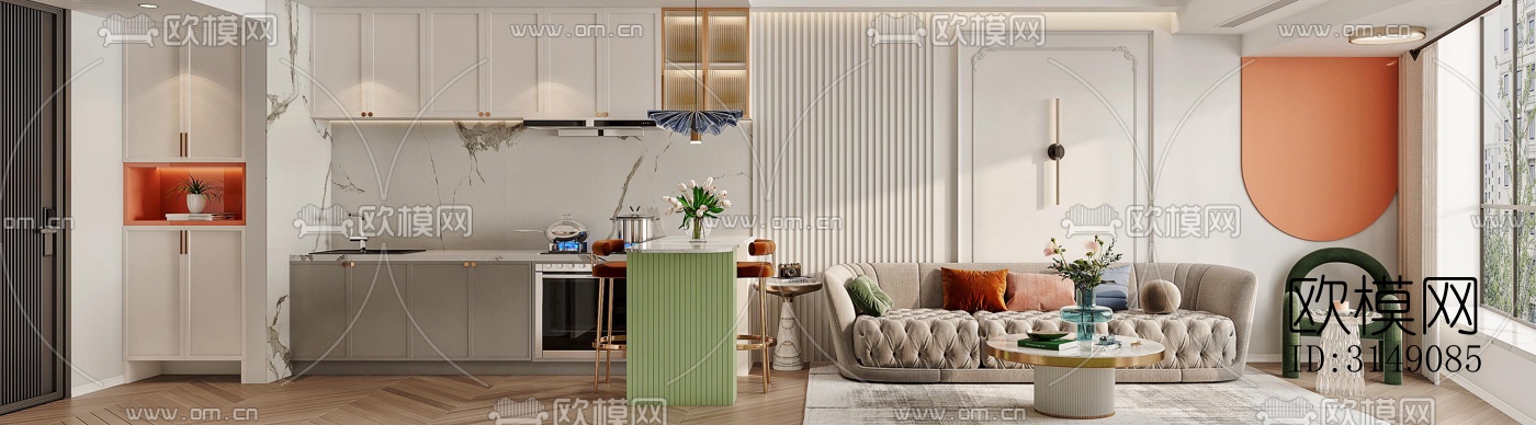 法式平层效果图下载（渲染图2）