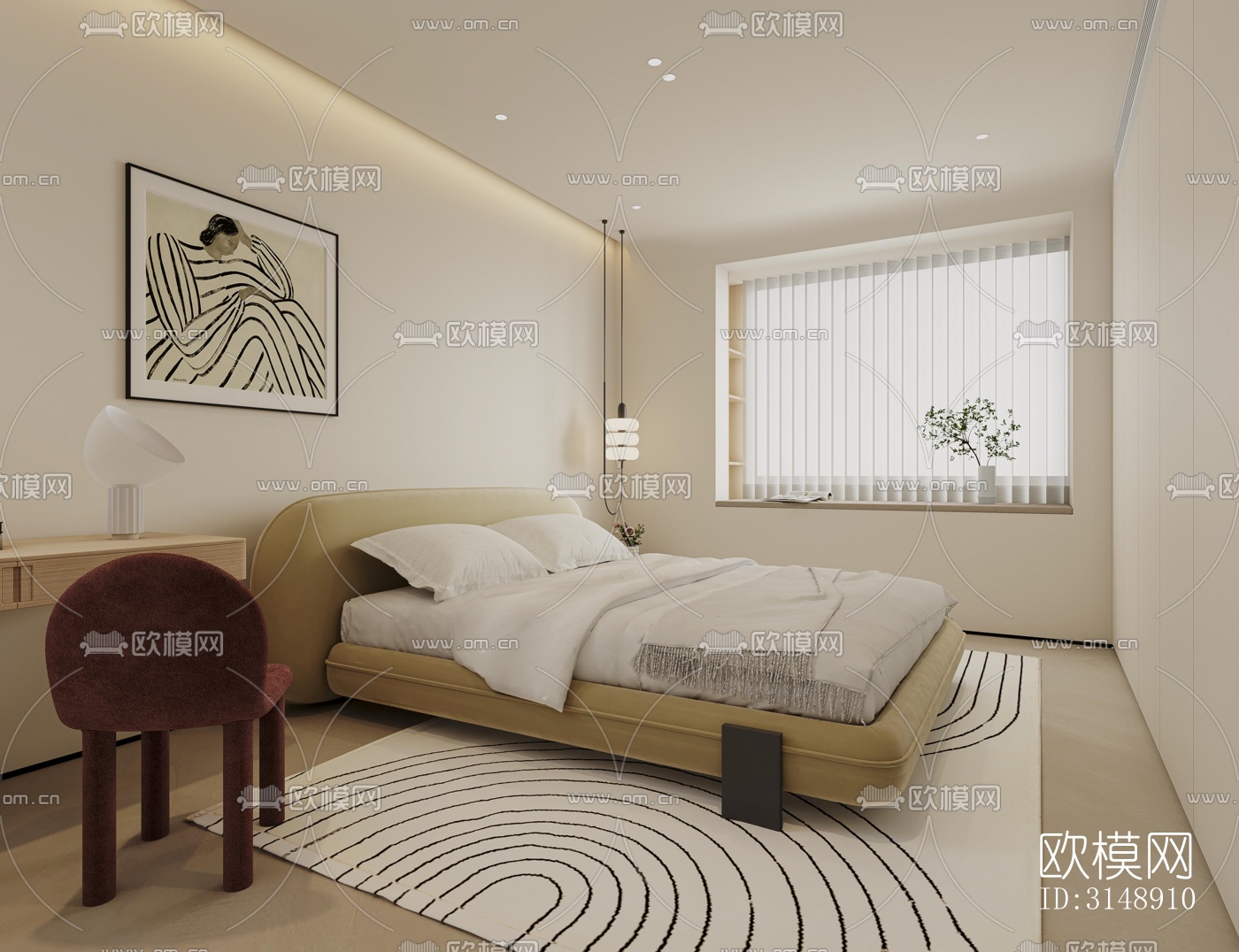 奶油风平层效果图下载（渲染图5）