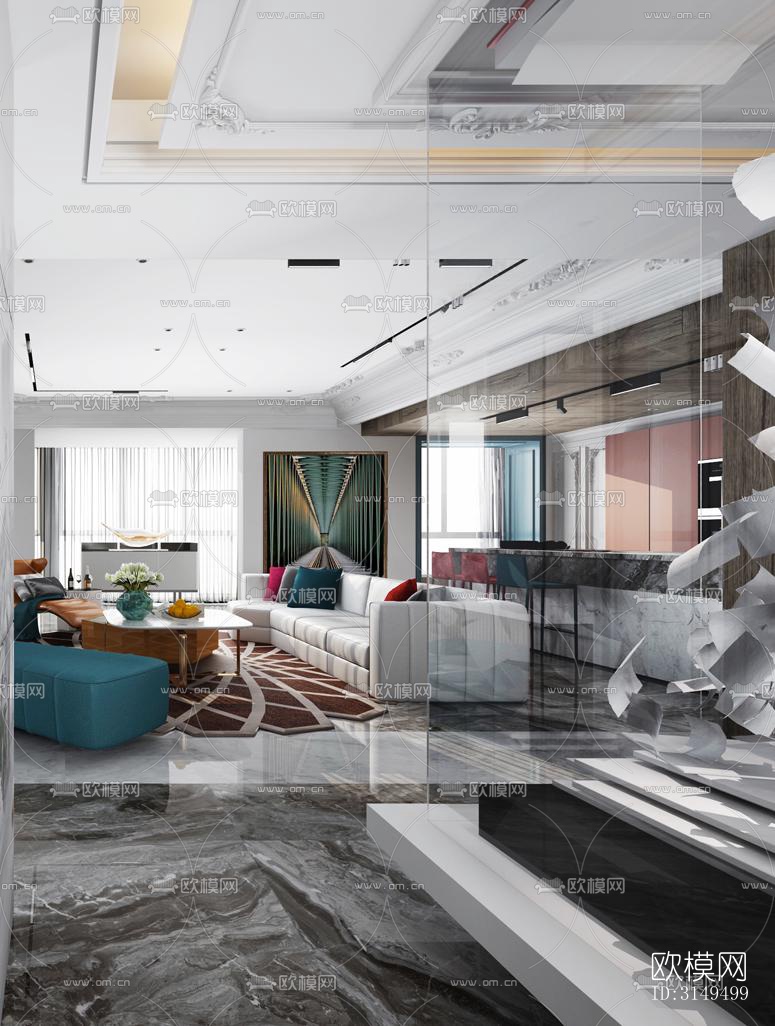 美式平层效果图下载（渲染图7）