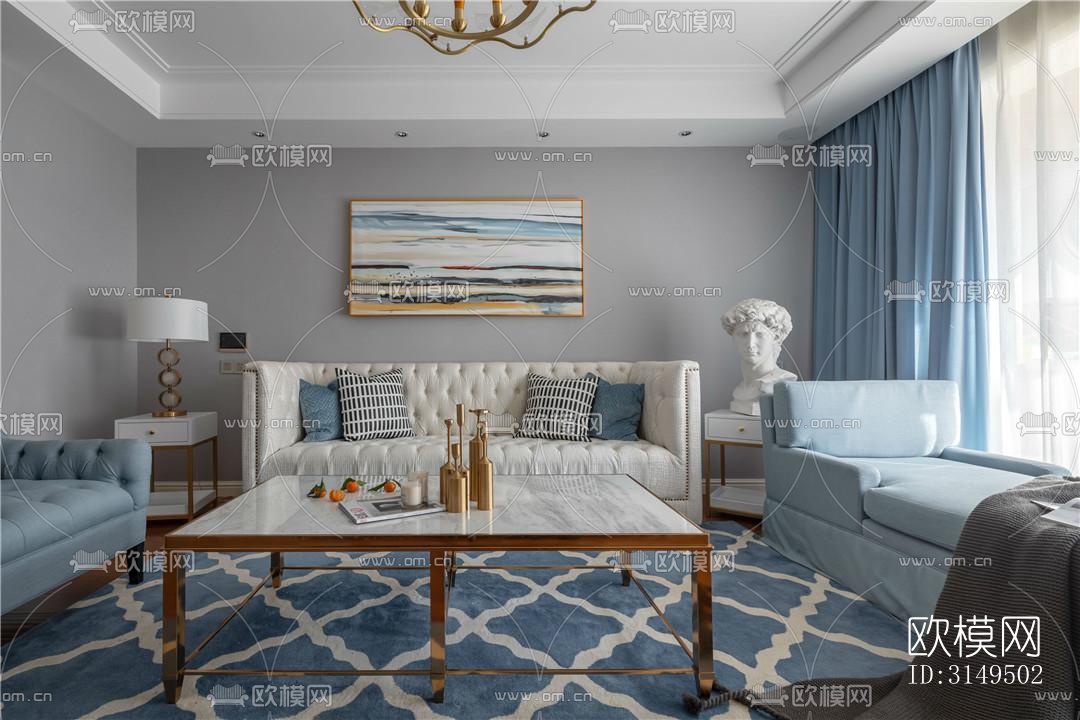 美式平层效果图下载（渲染图8）