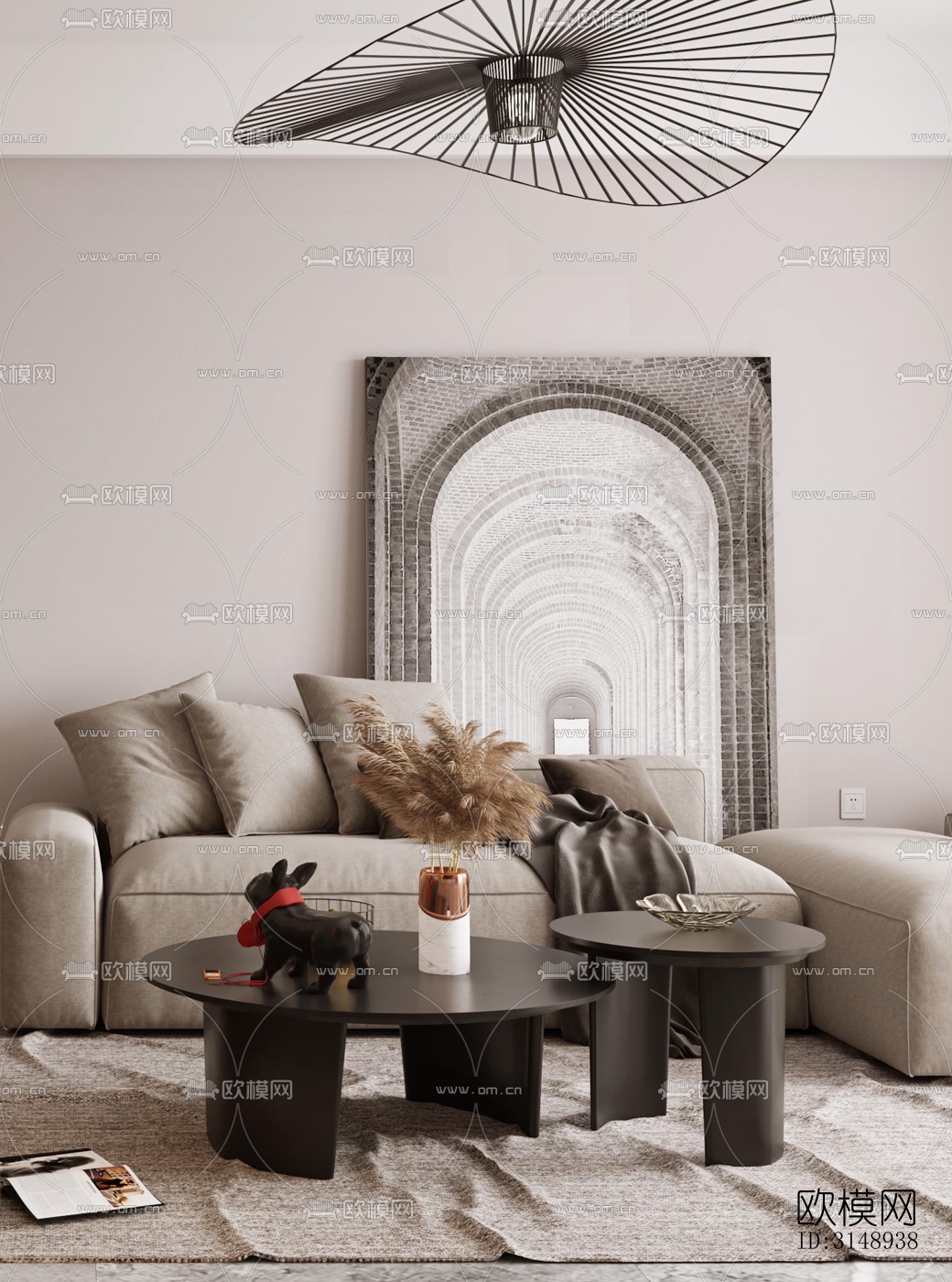 奶油风平层效果图下载（渲染图6）