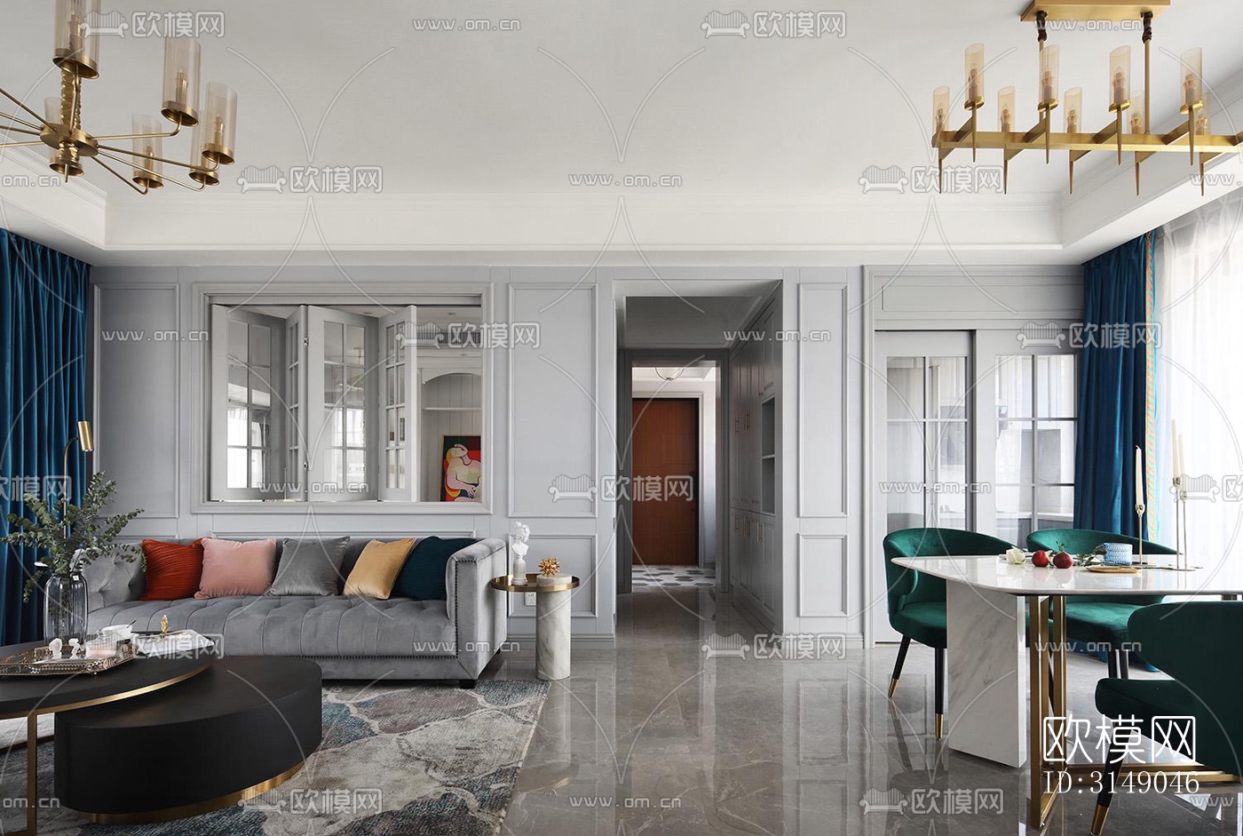 欧式平层效果图下载（渲染图6）
