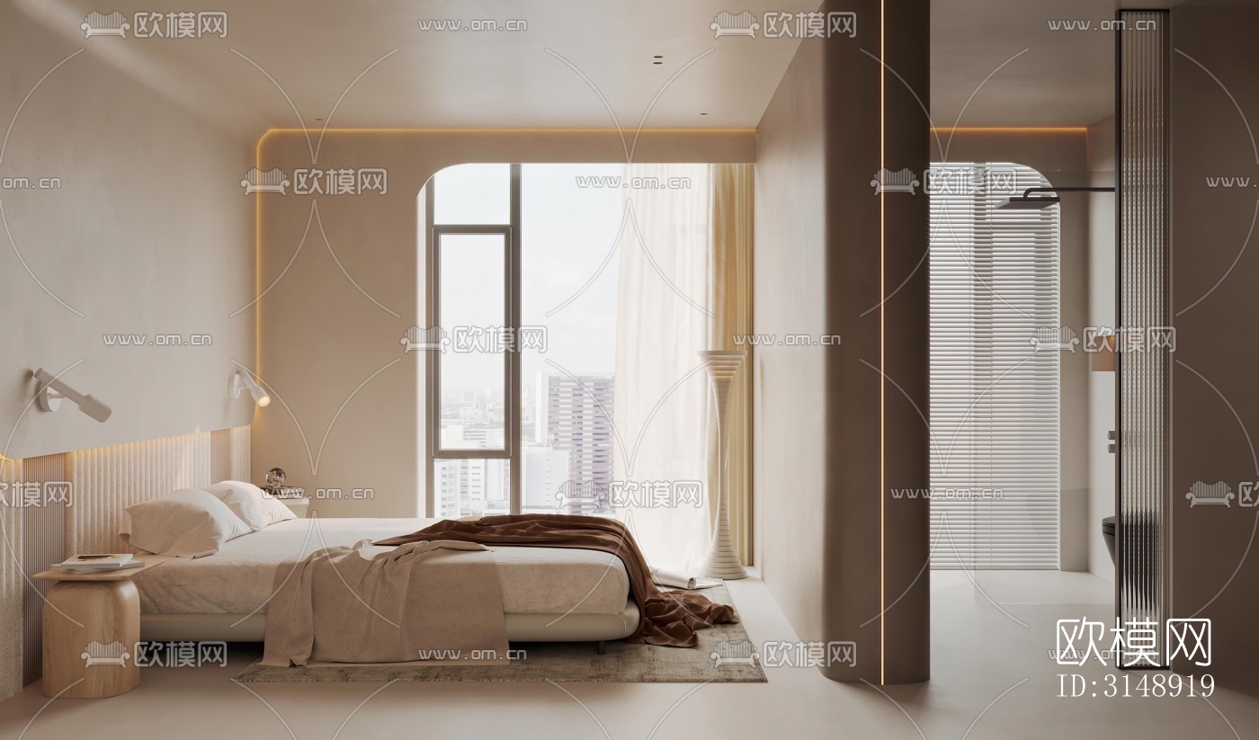 奶油风平层效果图下载（渲染图6）