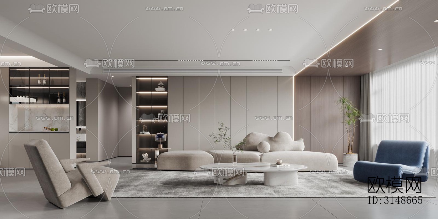 现代大平层效果图下载（渲染图2）