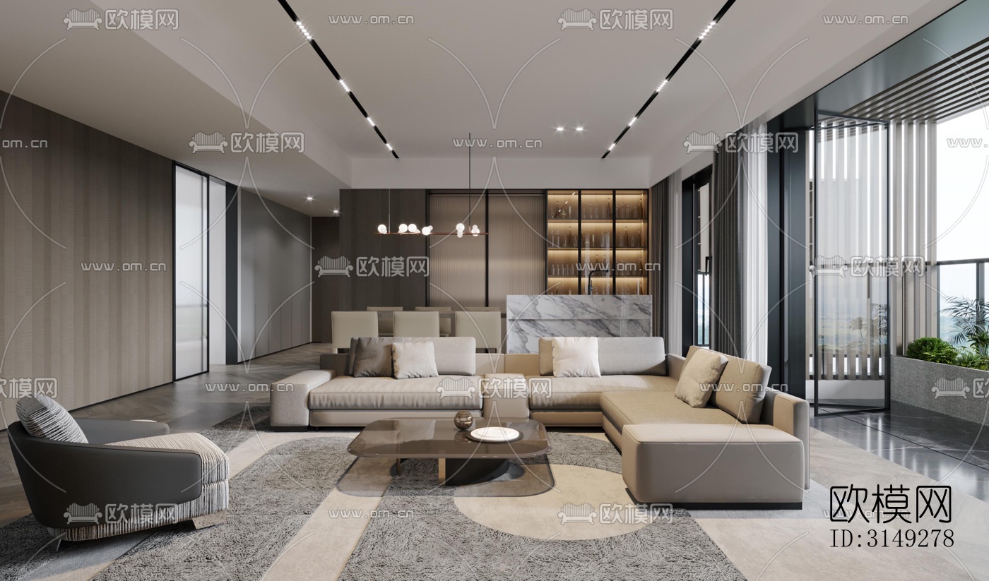 现代平层效果图下载（渲染图3）