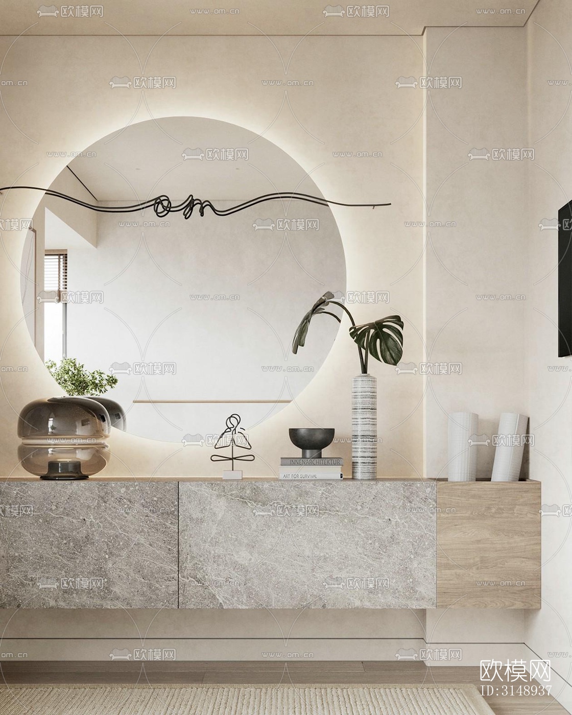 奶油风平层效果图下载（渲染图19）