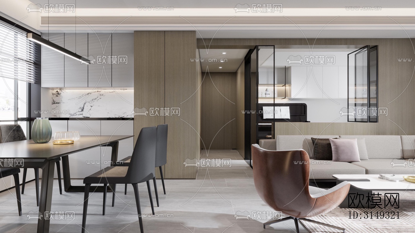 现代平层效果图下载（渲染图8）