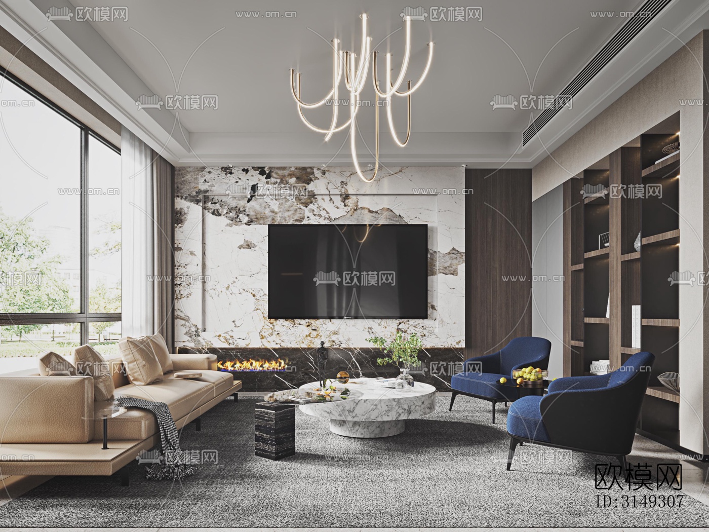 现代平层效果图下载（渲染图8）