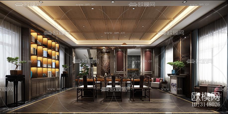 新中式酒店民宿效果图下载（渲染图5）