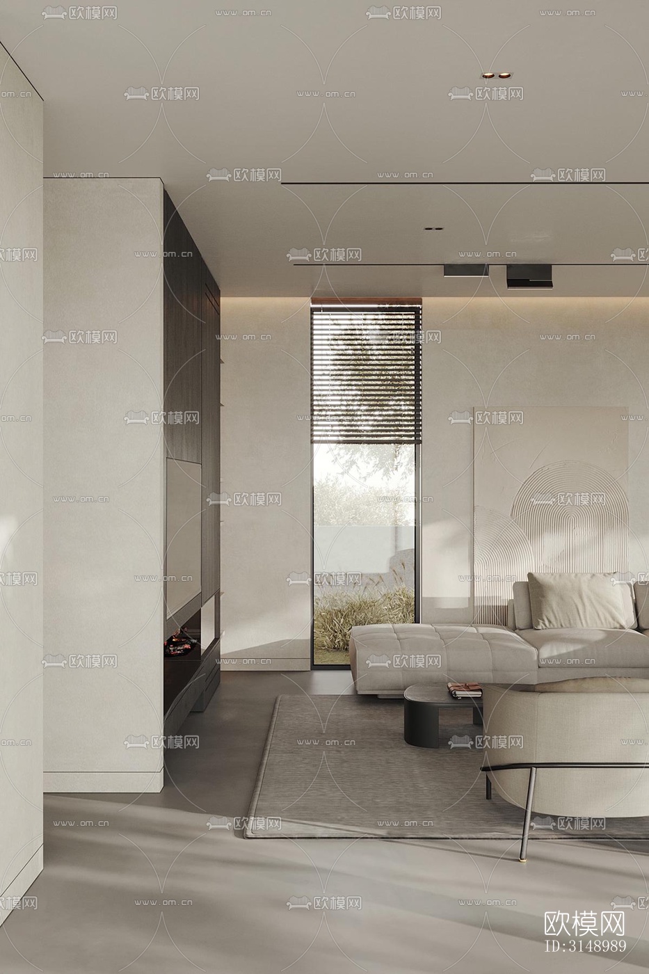 奶油风平层效果图下载（渲染图2）