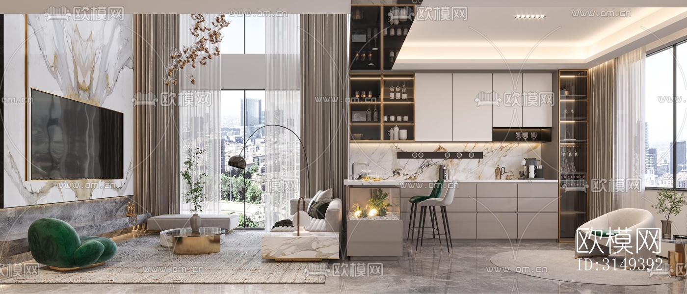 现代平层效果图下载（渲染图7）