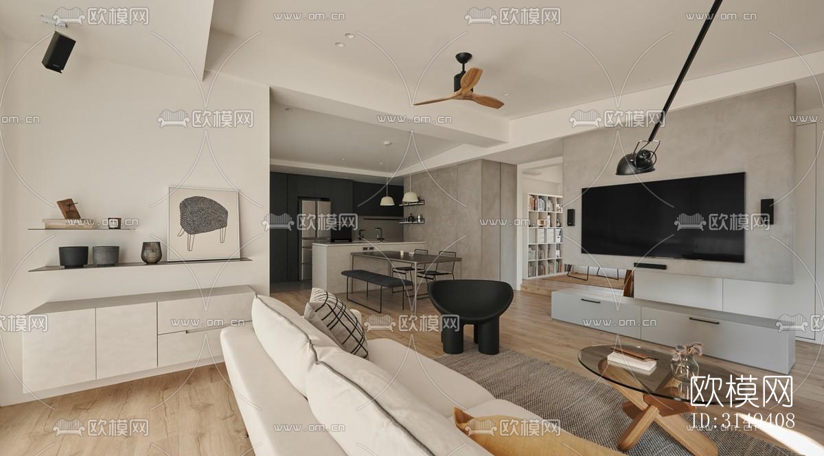 现代平层效果图下载（渲染图1）