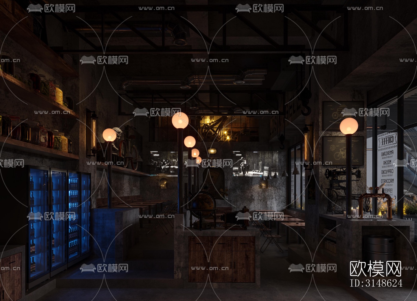 高级灰酒吧效果图下载（渲染图1）