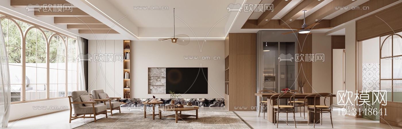 原木风大平层效果图下载（渲染图3）