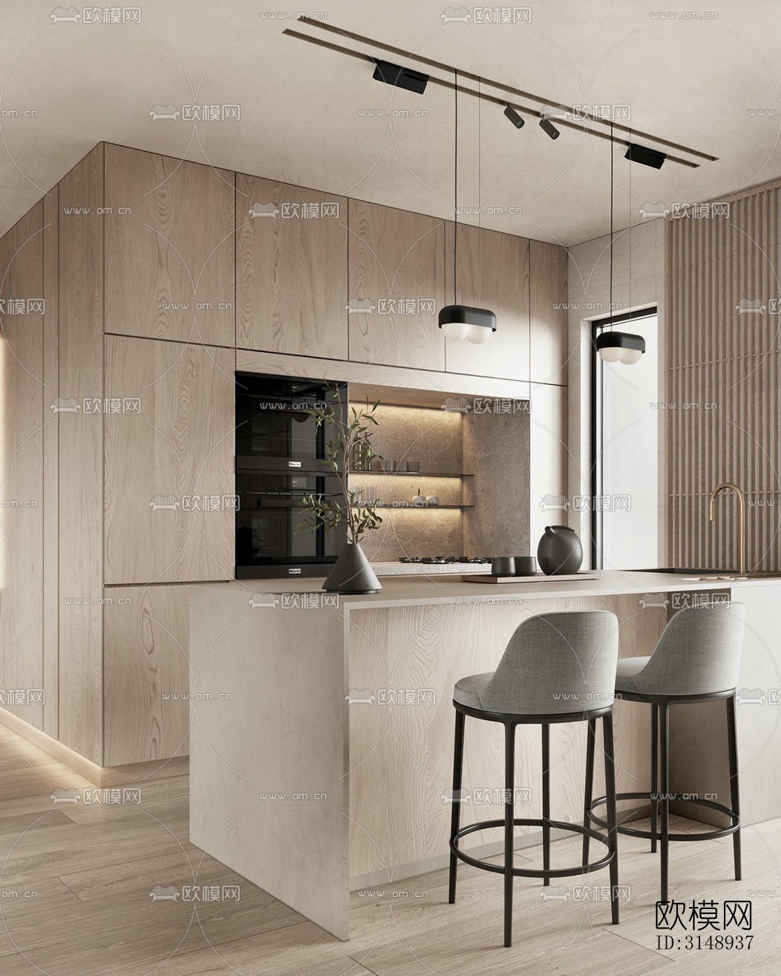 奶油风平层效果图下载（渲染图6）