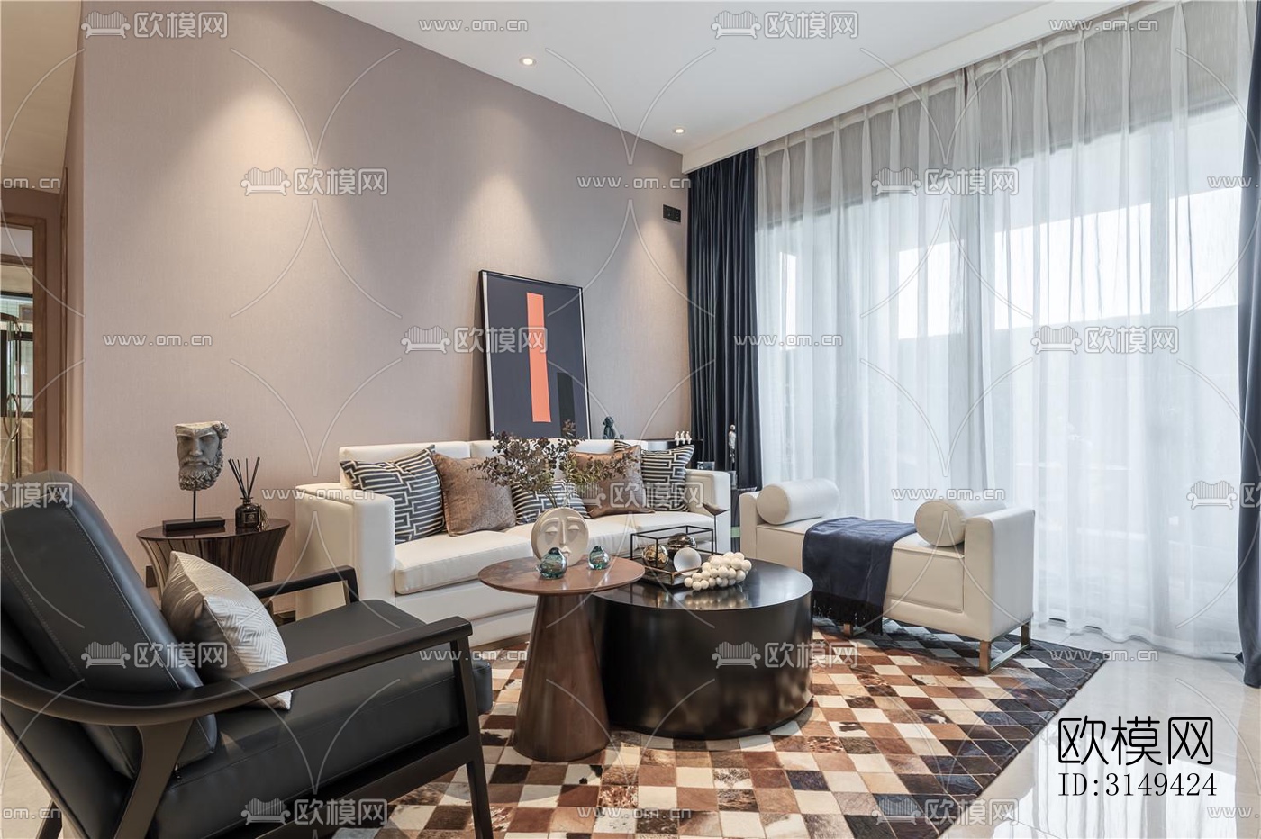 现代平层效果图下载（渲染图1）