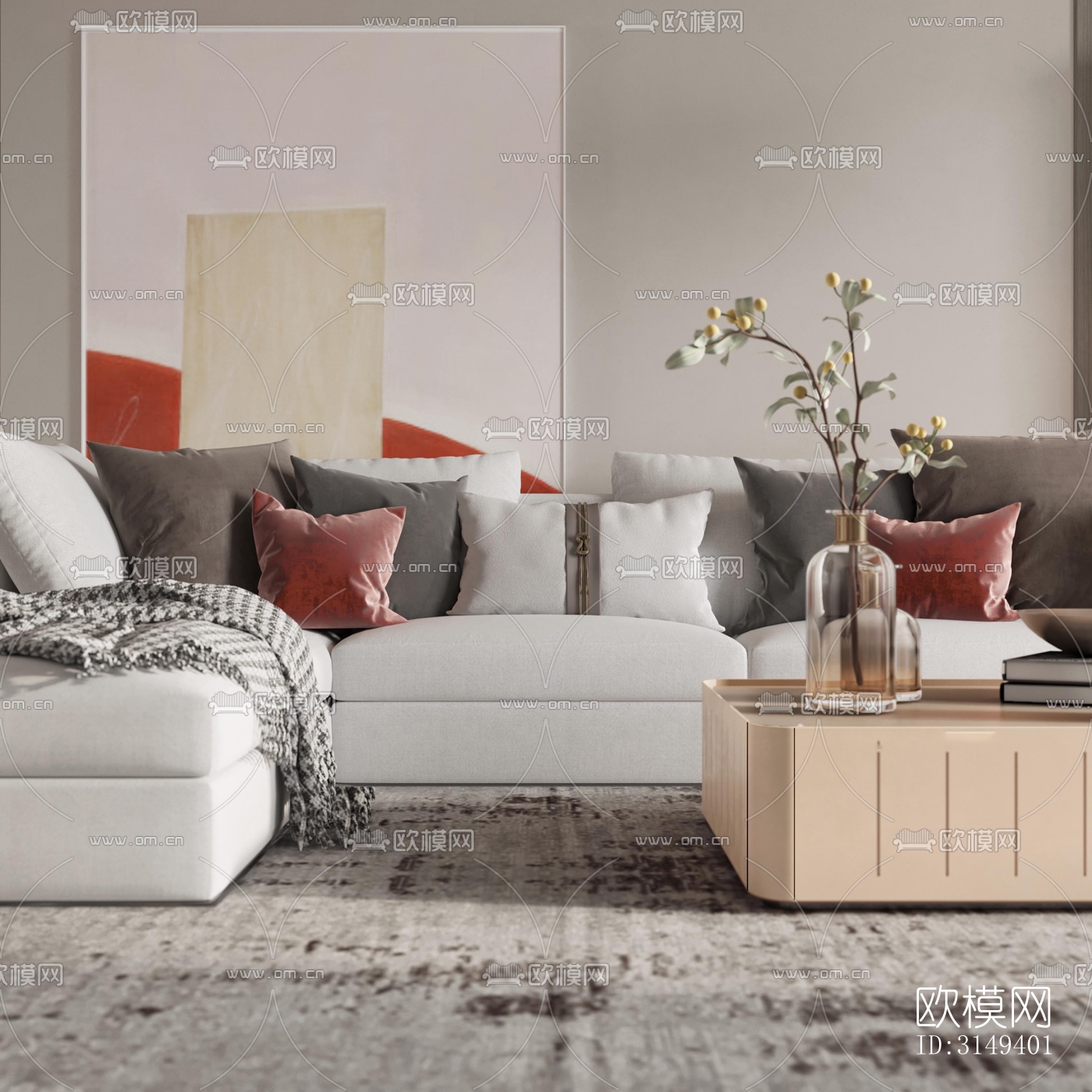 现代平层效果图下载（渲染图6）