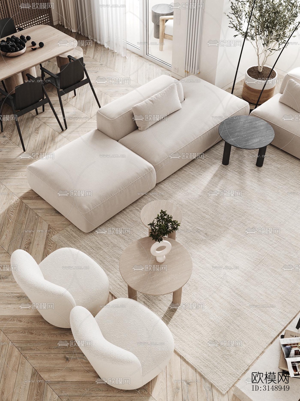 奶油风平层效果图下载（渲染图6）