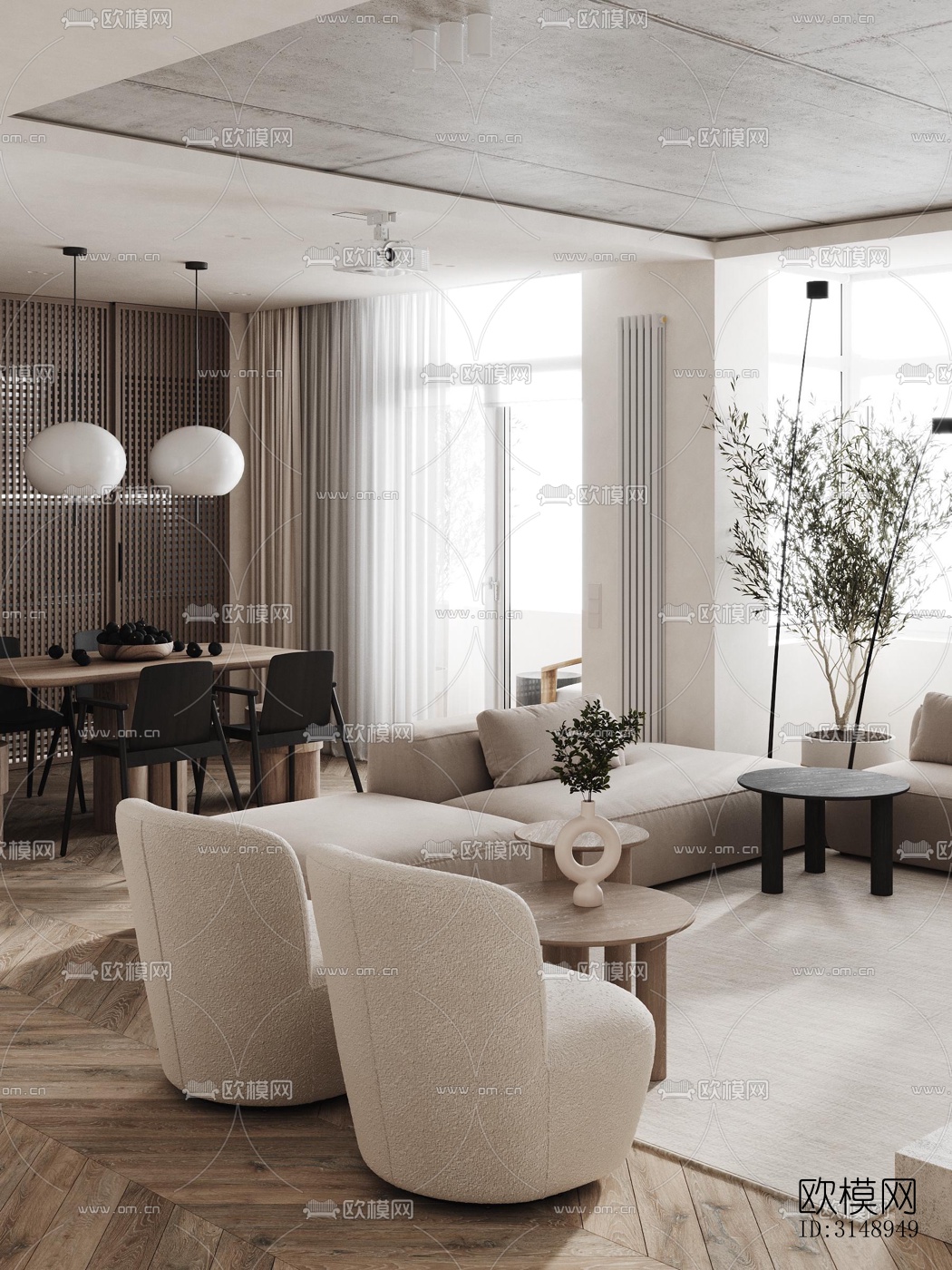 奶油风平层效果图下载（渲染图19）