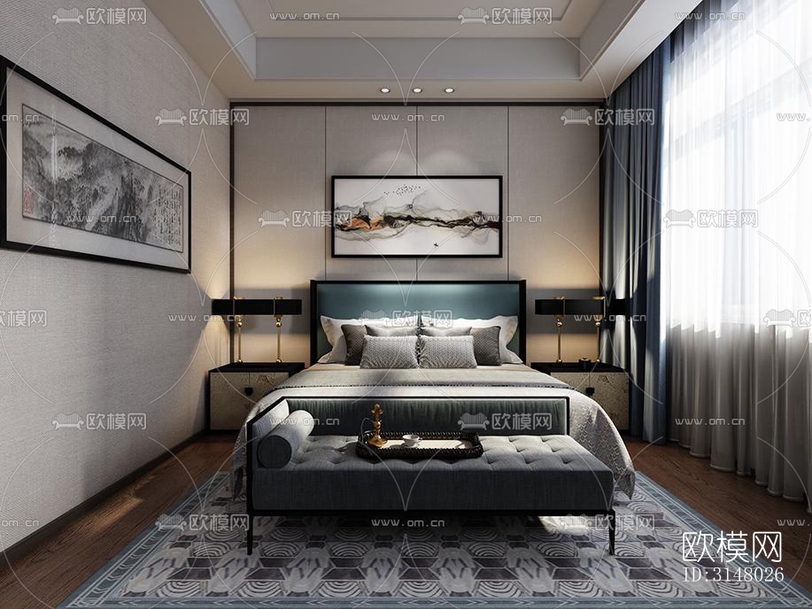 新中式酒店民宿效果图下载（渲染图9）