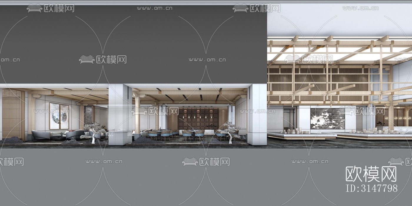 新中式售楼处效果图下载（渲染图2）