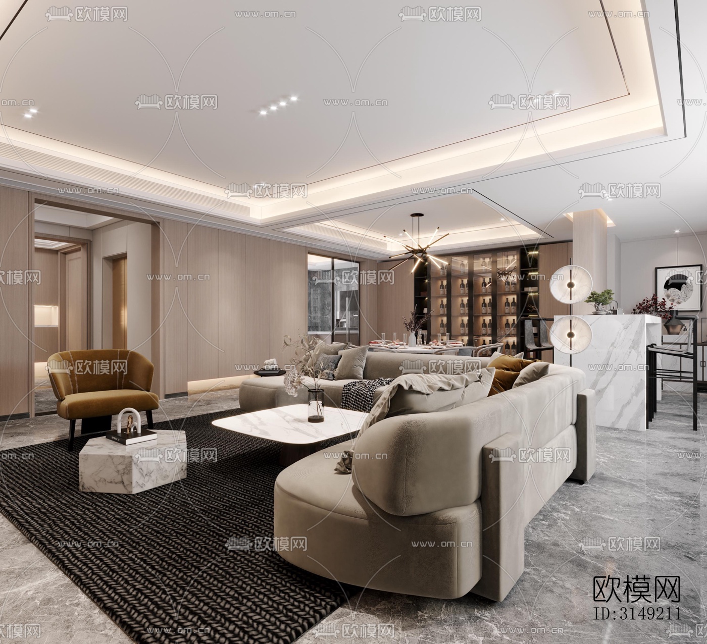 现代平层效果图下载（渲染图6）