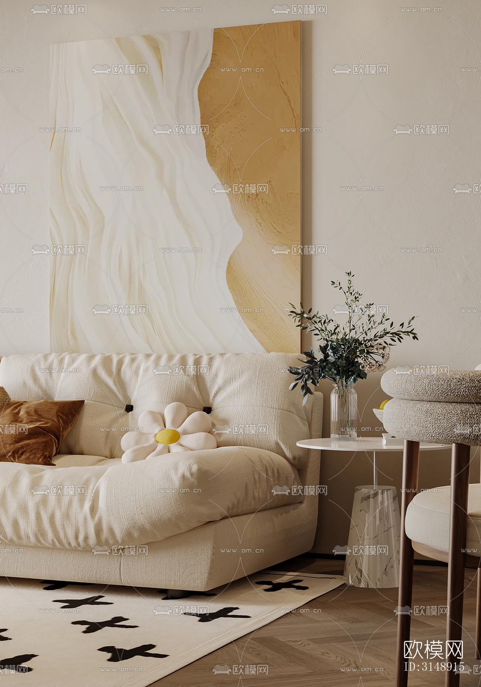 奶油风平层效果图下载（渲染图4）