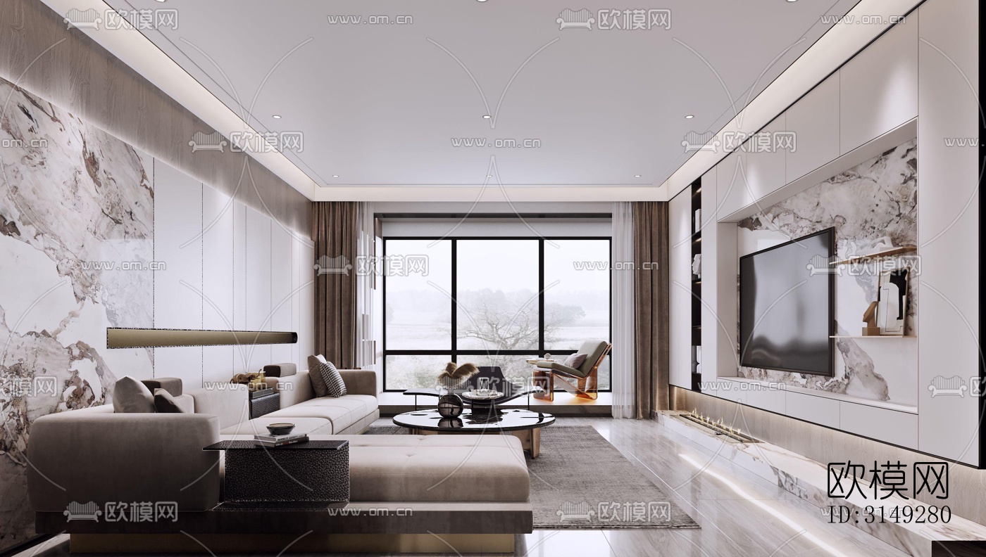 现代平层效果图下载（渲染图15）